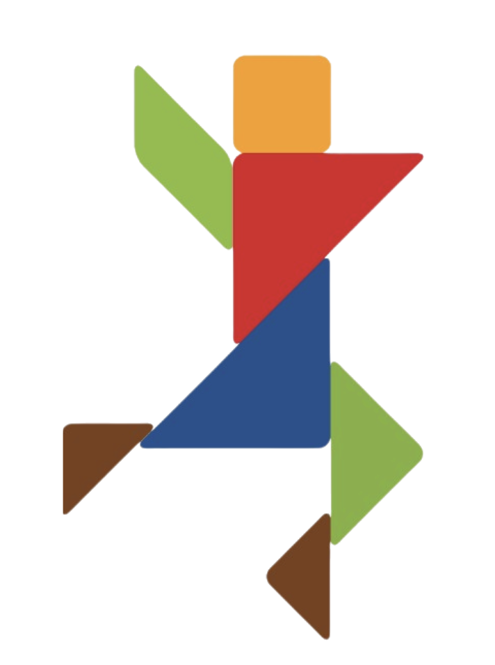 Logo do NETAS: um boneco em movimento montado em peças de Tangram
